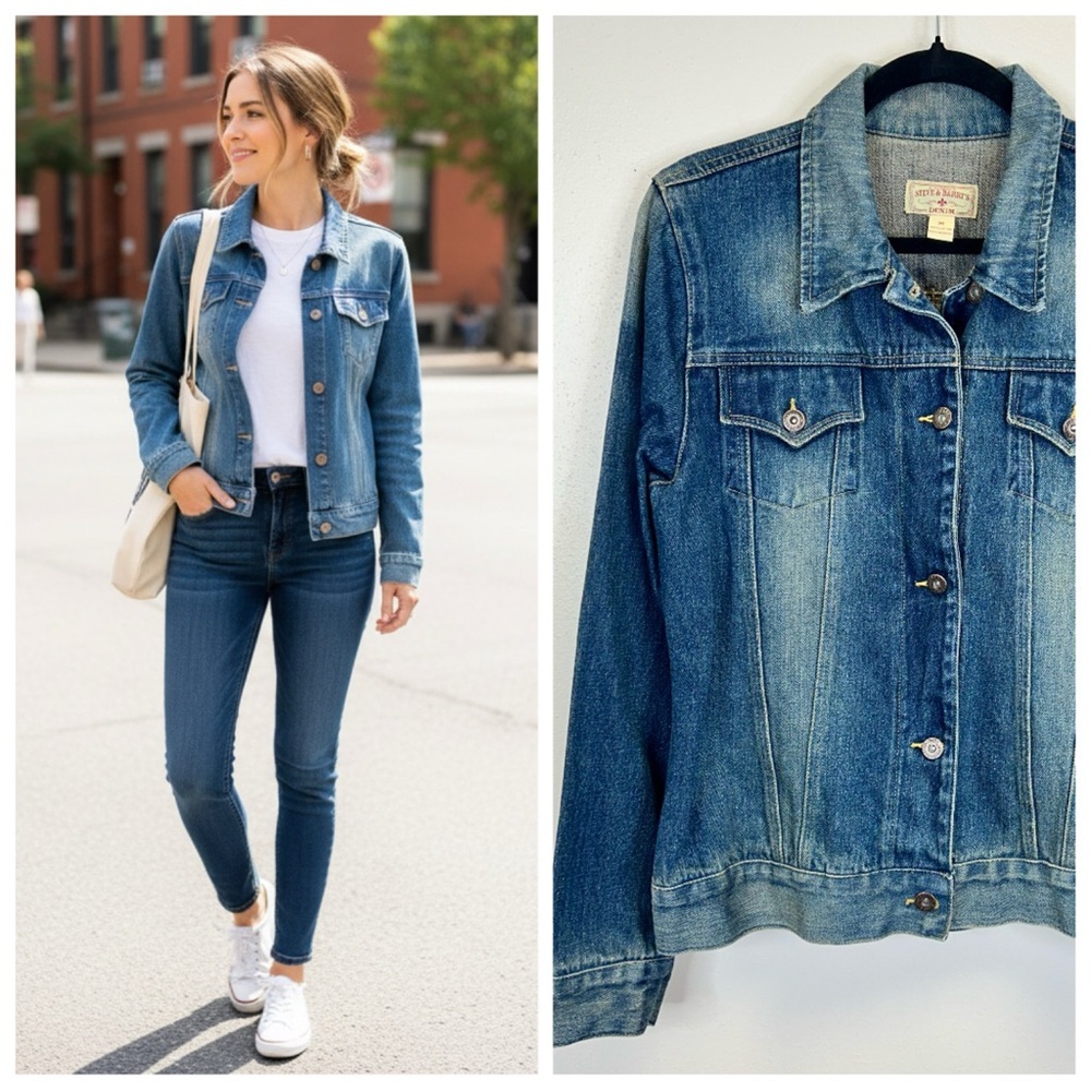 Classic Trucker Blue‎ Denim Jacket Womens M Western Traditional Pockets American
